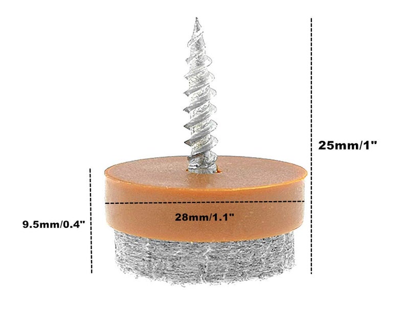 ALIMITOPIA 40pcs Screw-on Furniture Felt Pad Chair Glide Slider Hardwood Floor Protector for Wooden Leg Feet of Chair Table Furniture(Î¦28mm or 1.1";Brown) - Image 2